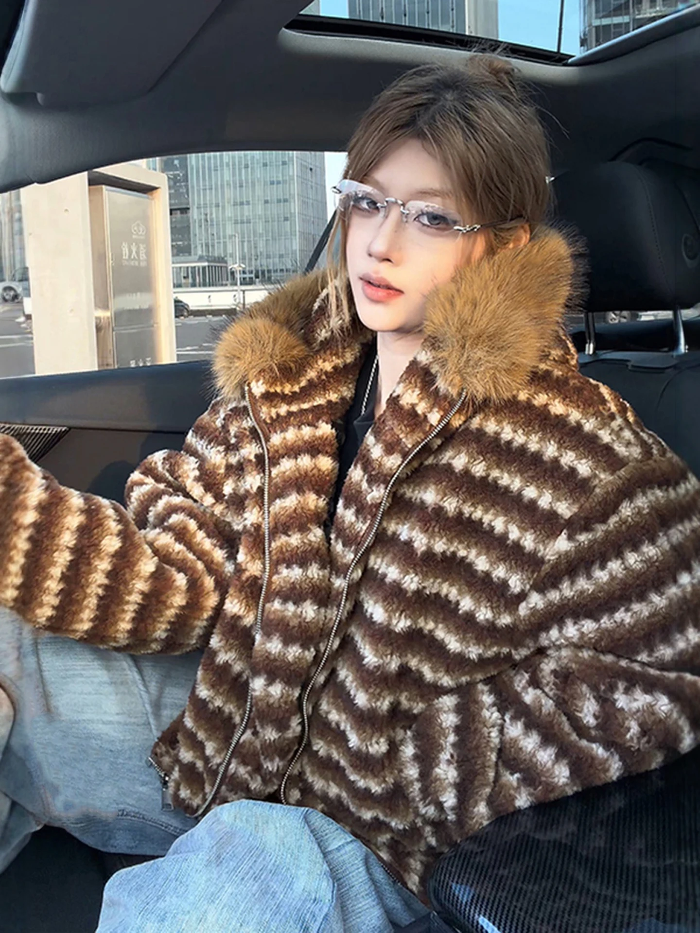 

Ретро-куртка унисекс из коричневого хлопкового флиса с меховым воротником в американском стиле, зимнее теплое плюшевое пальто из хлопка