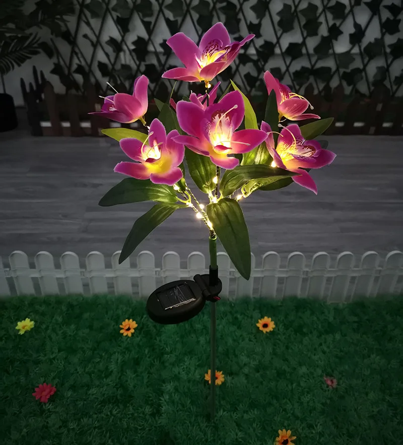 Garden Lamp Solar Orchid Light Outdoor LED Dimulation Flower Lawn Villa Landscape Ground Lamp Courtyard Party Wedding Decoration