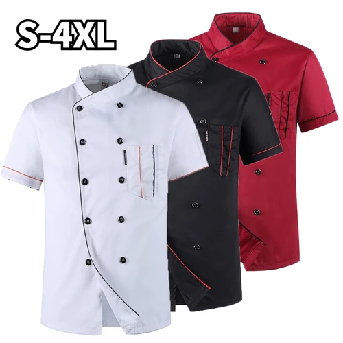 Imagen 1 del producto Chaqueta de Chef de manga corta, abrigo de cocinero, uniforme de trabajo para Barista Baker, camarero, restaurante, ropa de Hotel