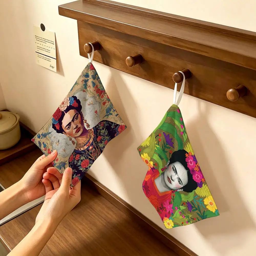 F-FridaS-S K-Kahlo Art Hanging Kitchen Towel, Polyester Cotton Material, Wear Resistant Hand Wiping Towel for Home