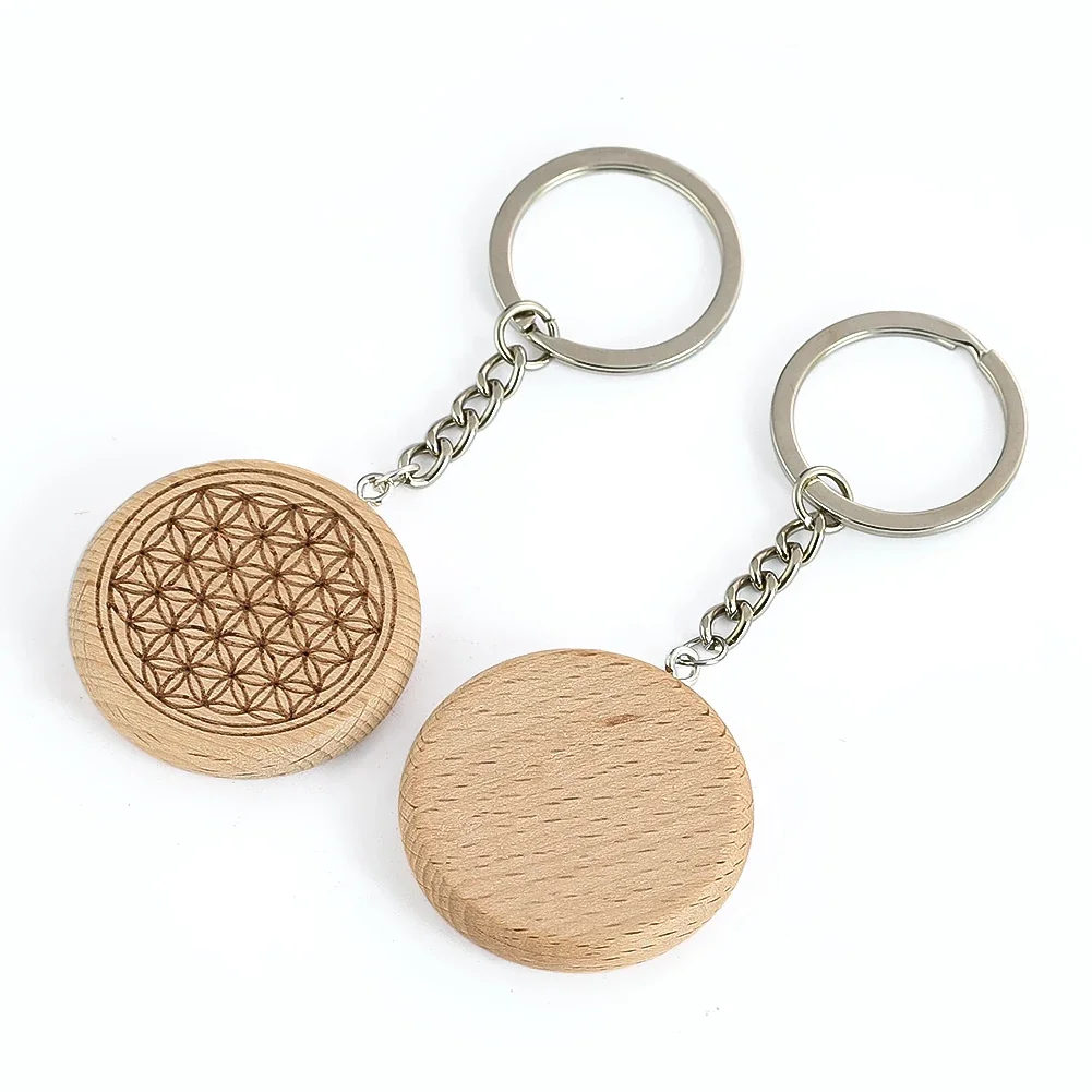 Vintage Wood Flower of Life Keychain for Men and Women Wallet Handbag Pendant Car Key Accessories Geometry Jewelry Party Gift