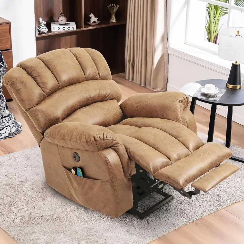 

Ergonomic Power Recliner with Extended Footrest for Elderly, Plush Chair for Big and Tall, Living Room Recliner with Massage, He