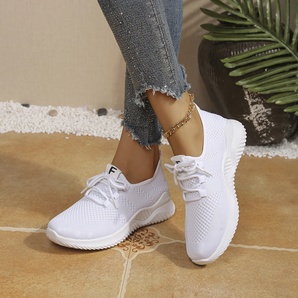 Damenschuhe Outdoor Freizeitschuhe Atmungsaktives Strick-Obermaterial …