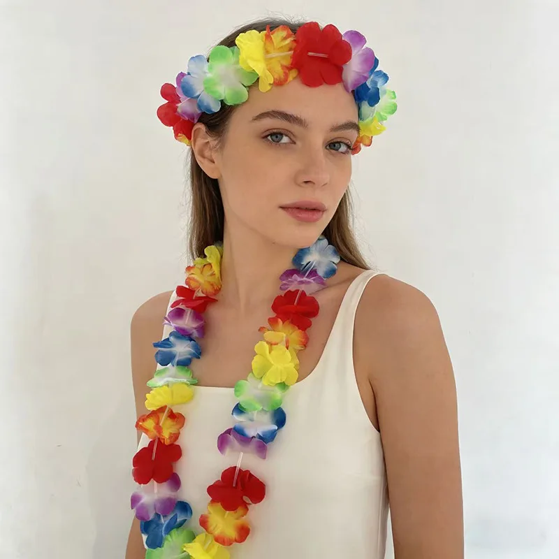 105cm Hawaiian Flower Leis Garland Necklace Fancy Dress Party Hawaii Beach Fun For Wedding Birthday Party Home And Garden Decor