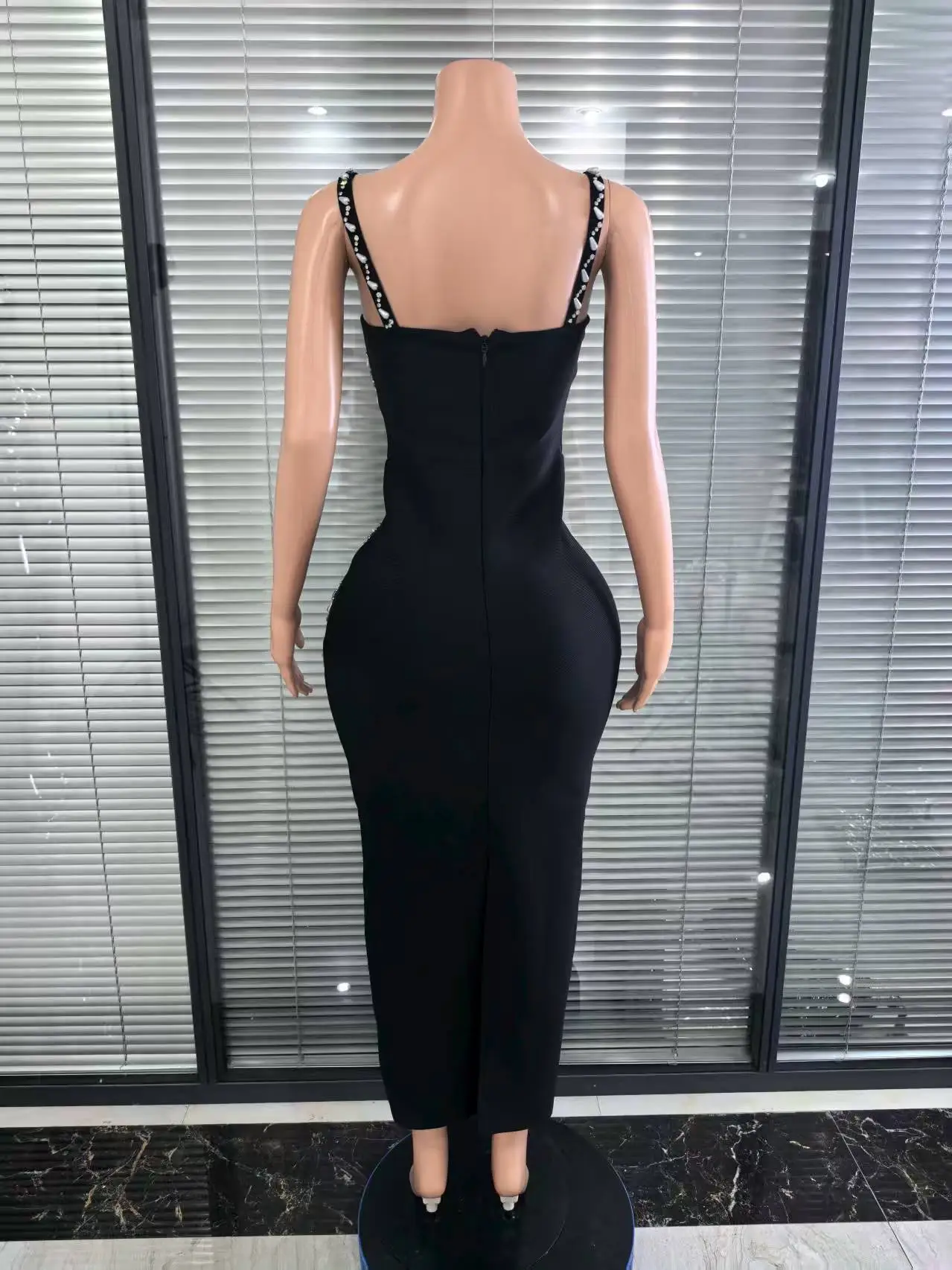Rode vrouwen mouwloze sexy riem glanzende strass bodycon lange bandage jurk elegante avondfeest vieren cocktail outfit
