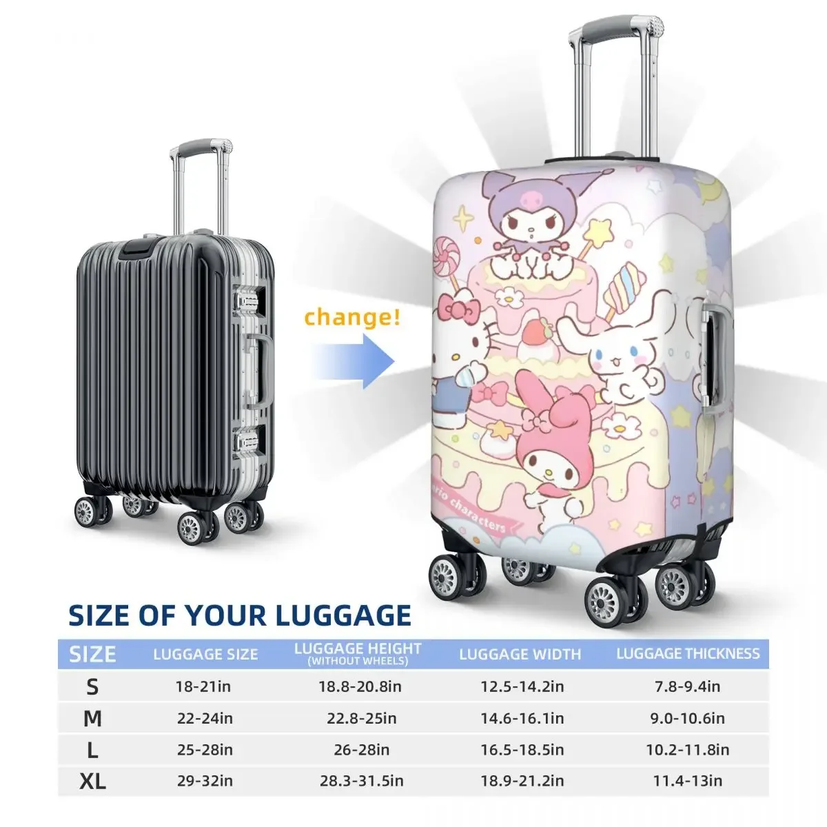 Hello Kitty Cinnamoroll Kuromi Coprivaligia Cartoon Anime Viaggi Vacanza Divertimento Custodia protettiva per bagagli