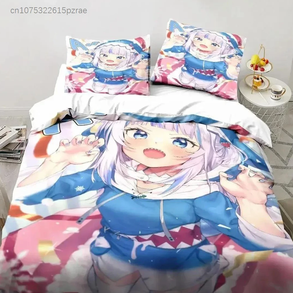 Top Kawaii Gawr Gura Cute Girl My Angle King Twin Double Child Bedding Set Microfiber Or Polyester Print Anime Duvet Cover Set