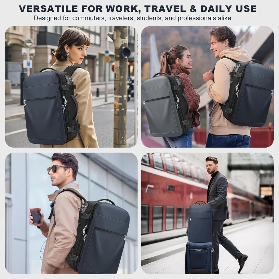 حقيبة ظهر مفرغة للسفر قابلة للتوسيع وضغط على الظهر مع مضخة تفريغ مقاومة للماء بقفل TSA حقيبة سفر مقاس 17 بوصة للكمبيوتر المحمول #2