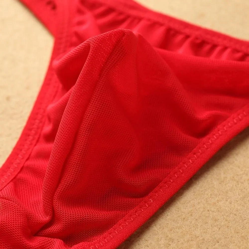 Transparent T-back Male Bikini Thong Briefs Low Waist Lingerie Men Underwear Patchwork Breathable Triangle Panties Men