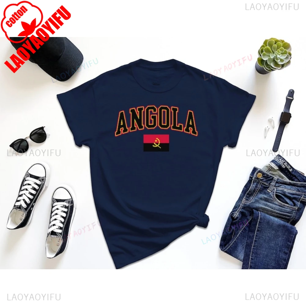 أسلوب بسيط أنغولا العلم الجرافيك التي شيرت عادية موضة فضفاضة Harajuku قصيرة الأكمام رجل T Shrt القطن Y2k الهيب هوب المرأة تي شيرت #5