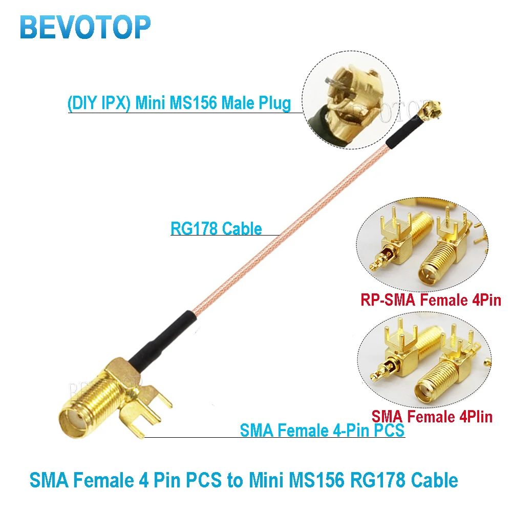 1Pcs 4 Pin PCB Mount SMA Female Jack to Mini MS156 Male (DIY ) RG178 Cable for WIFI LTE Modem Antenna Extension Jumper