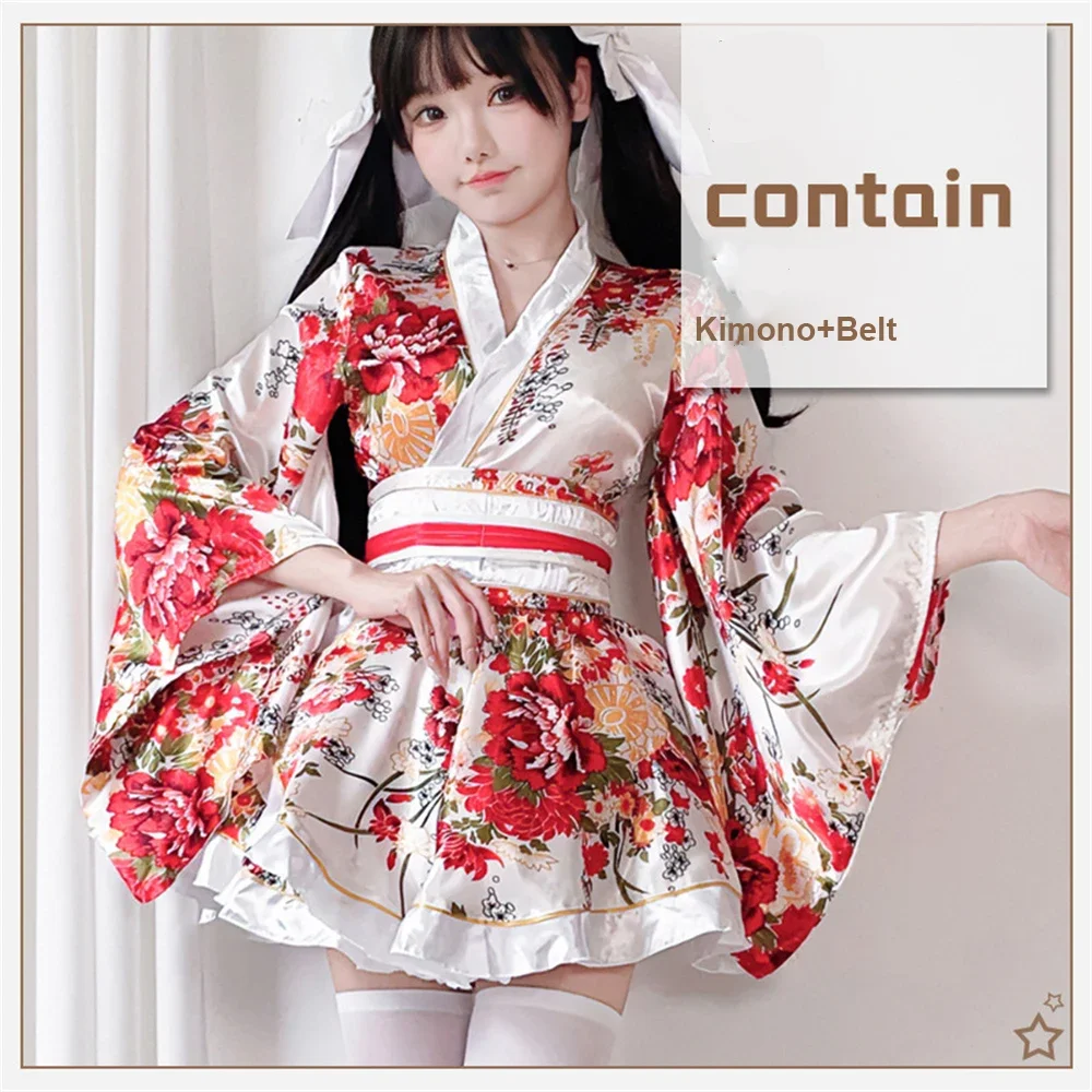 Japanese Traditional Kimono Robes Girls Kawaii Floral Printed Yukata Suit Lovely Lolita Dress Haori Women Anime Cosplay Costume