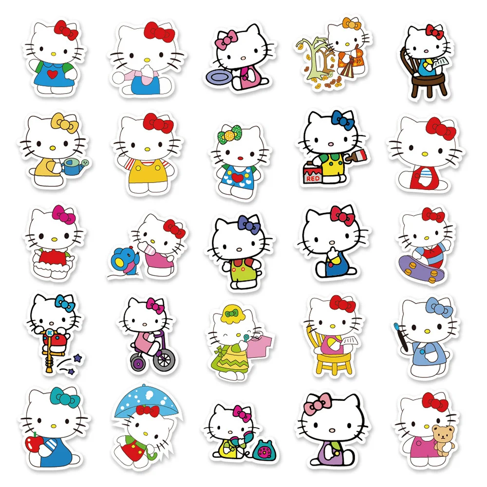 10/30/50pcs Cute Funny Cartoon Hello Kitty Stickers Aesthetic Decals Kids Toys Decoration Notebook Laptop Car Stationery Sticker