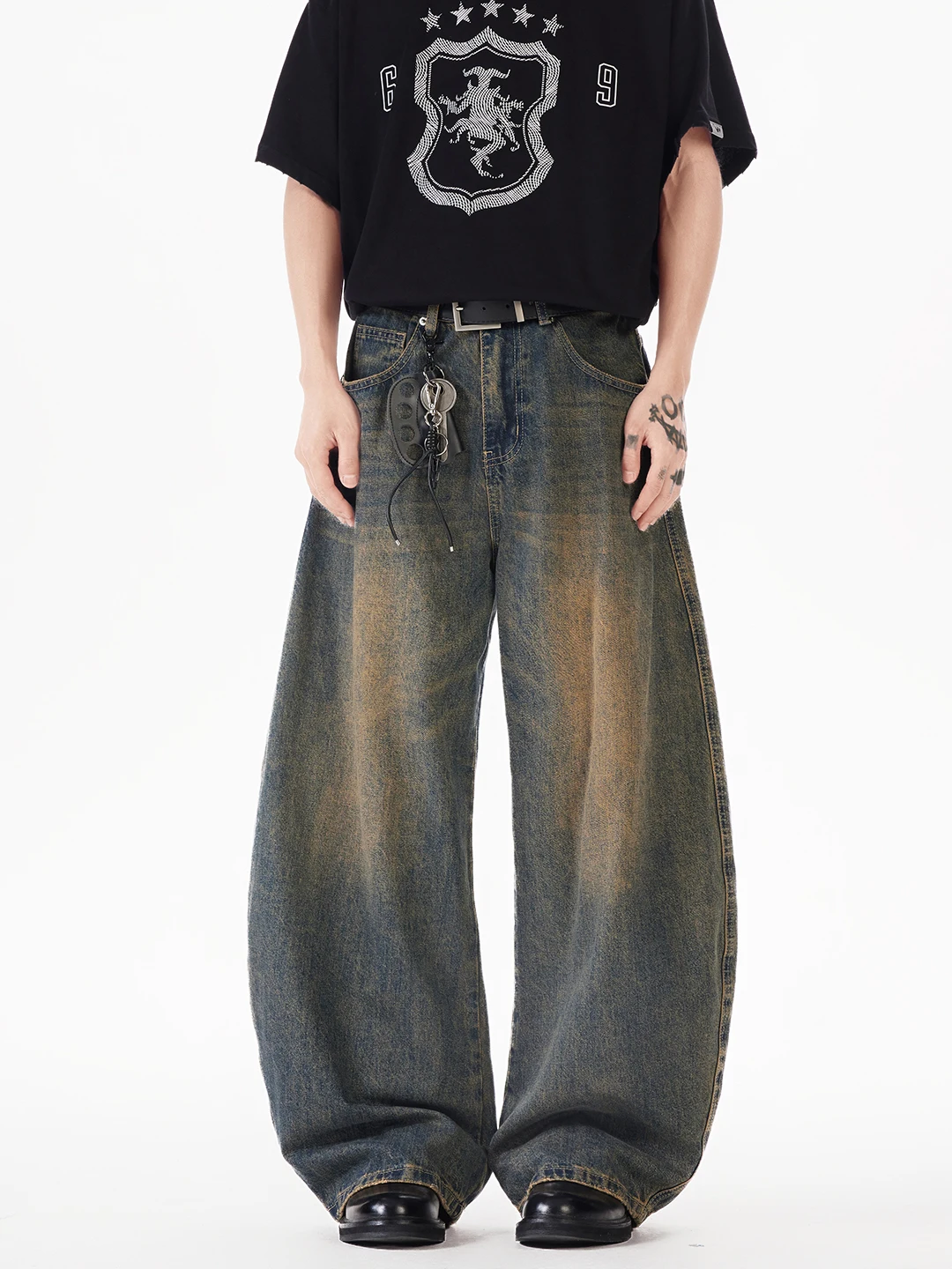 Cleanfit American Sle herenjeans Vintage lange broek met wijde pijpen High Street Micro uitlopende broek Casual katoen-polyestermix