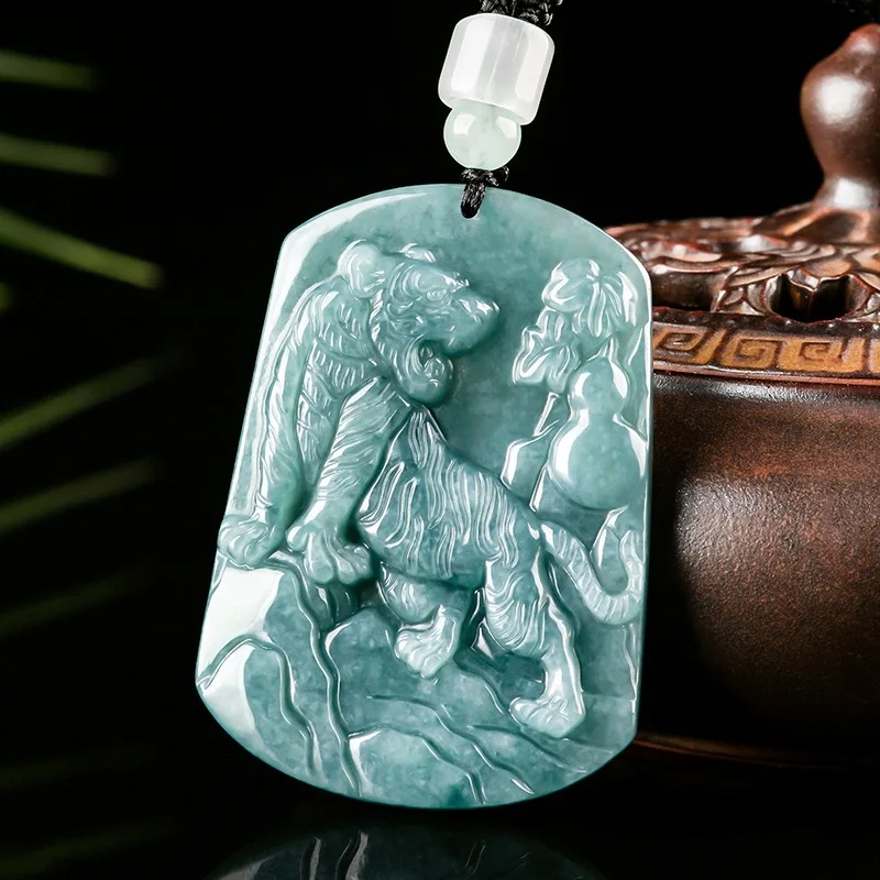 

Real Natural Grade A Jade Jadeite Bless Men Women Lucky Carved Tiger Mountain Pendant