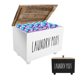 Laundry Pods Container Wooden Dishwasher Storage Box Washing Capsules Holder with Lid Multipurpose Dryer Sheet Container