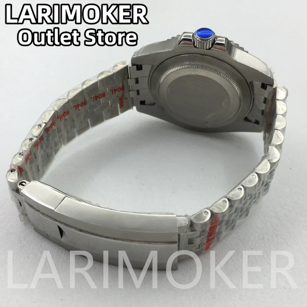 LARIMOKER  NEW 40mm Black dial Luminous 24 Jewel NH34A (GMT） Mechanical Men's Watch Sapphire Glass Stainless Steel Strap