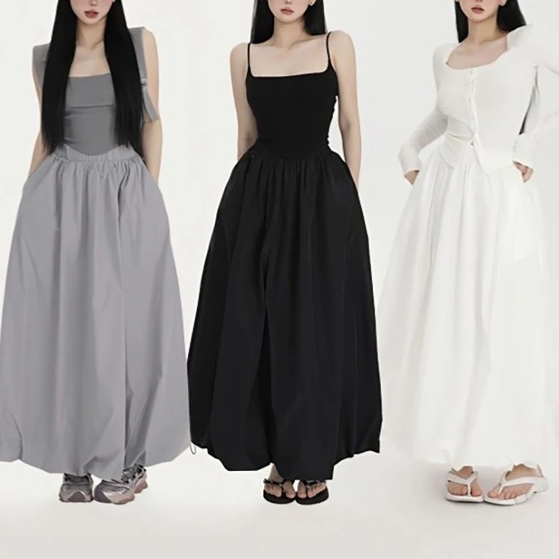 

Maxi Skirts For Women Elegant High Waist A-line Vintage Fashion Loose Balloon Long Skirts Casual Streetwear Female Clothes