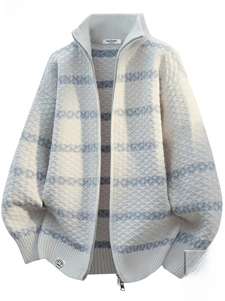 

Мужской кардиган Paul Frank в стиле ретро с полосками, свободный, теплый, вязаный, осенний, новый дизайн с изображением обезьяны Big Mouth Monkey