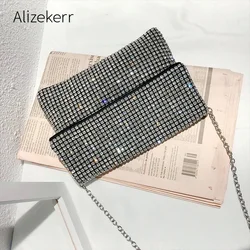 Bling Rhinestone Evening Clutch Bag Women Korean Diamond Chain Cover Dinner Party Handbag Purse Ladies Small Square Shoulder Bag