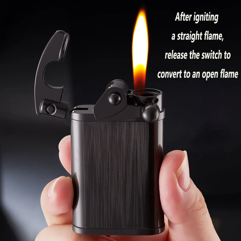 Metal Gas Lighter Creative Cigarette Lighter Double Fire Windproof Rocker Soft Fire Plus Straight Fire Cigar Butane Lighter