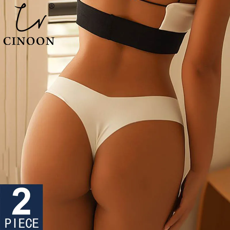 CINOON-bragas de seda de hielo para mujer, ropa interior sin costuras de cintura baja, Tanga femenino, lencería íntima cómoda, 2 unidades por lote