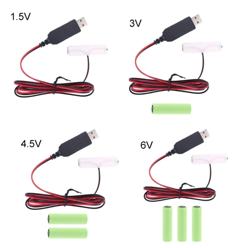 CPDD 1 Set AA Battery Eliminator Cable with Type-C Converter Adapter Power Supply Wire Cord to Replace for 1-4pcs AA Battery