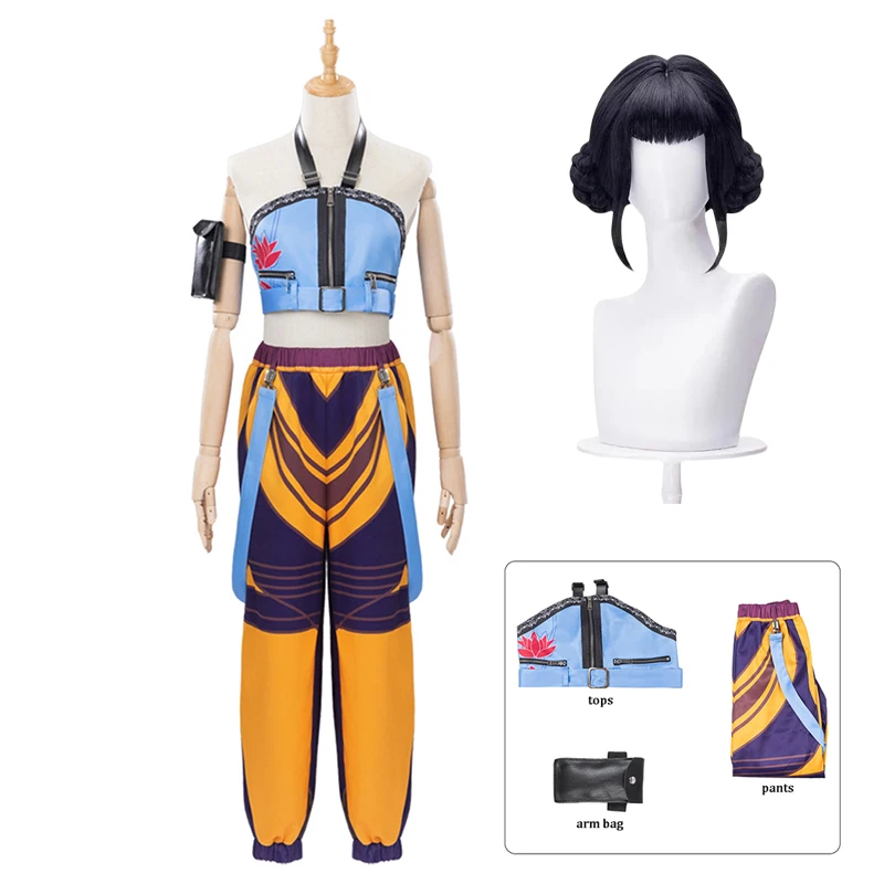 

KPop Zoey Cosplay Costume Tops Pants Arm Bag Set Zoey Wig Women Halloween Carnival Party Role Playing Outfit Suit