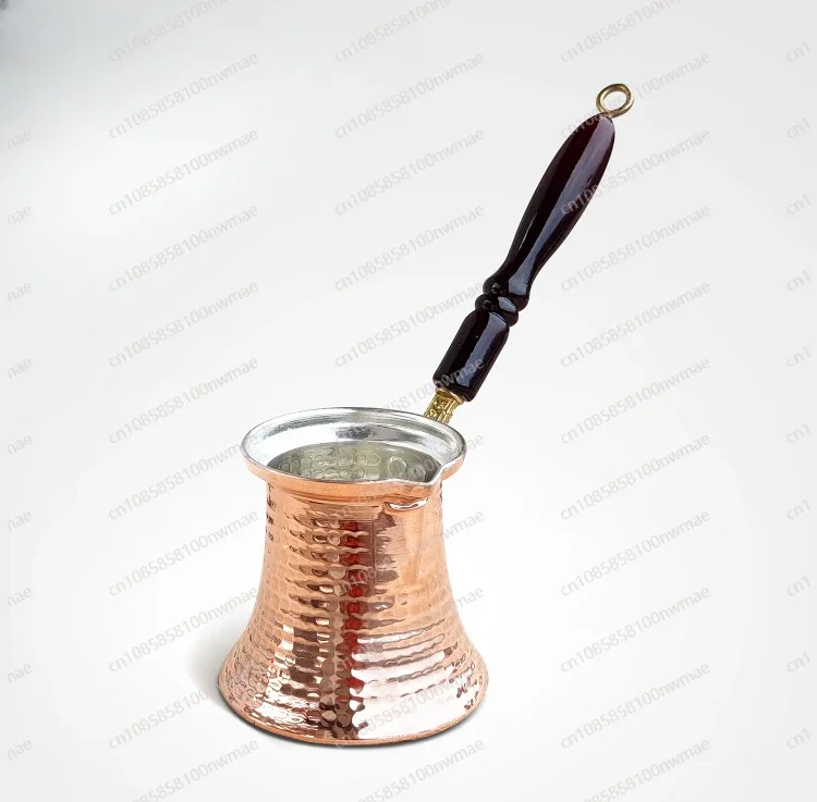 Coffee Pot, Handmade Copper Open Flame Boiling pot, Heat-proof Thickened Hanging Ears, Hand-punched Wooden Handle, Anti-scalding