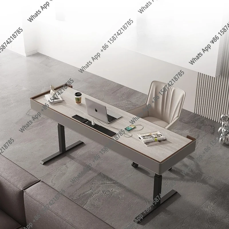 

J Smart Electric Lifting Rock Slab Desk Walnut Computer Desk Solid Wood With Drawers Bar Table