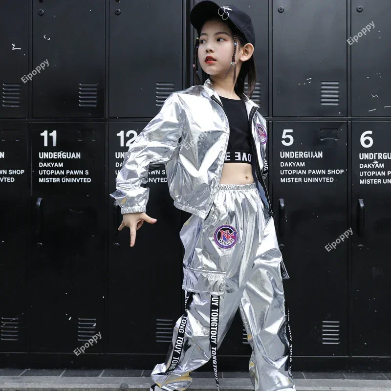 Boys Hip Hop  Jacket Girls Jazz Joggers Pants Clothes Set Kids Sequins Street Dance Costumes Teen Shining Child Streetwear