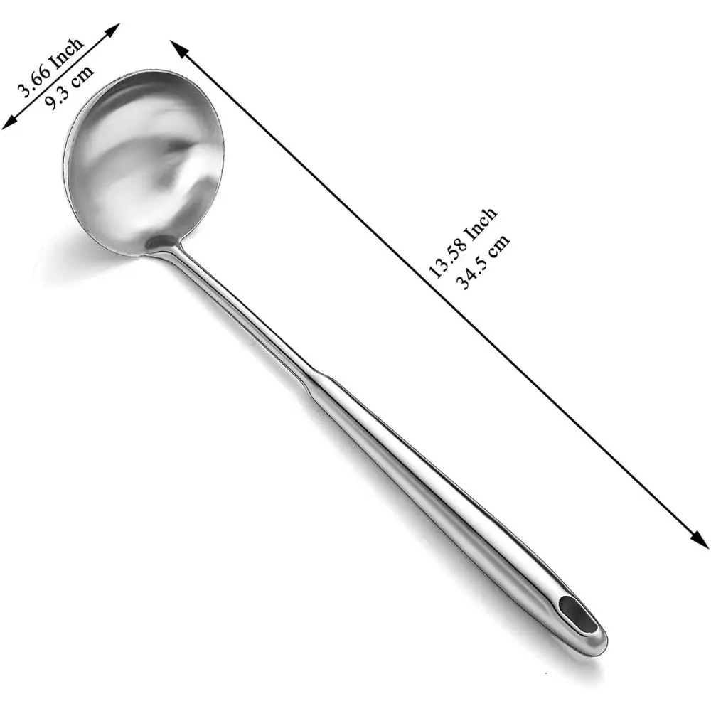 Deep Capacity Stainless Steel Ladle with Long Handle, Dishwasher Safe, Ideal for Soups, Stews, Broths, and Sauces