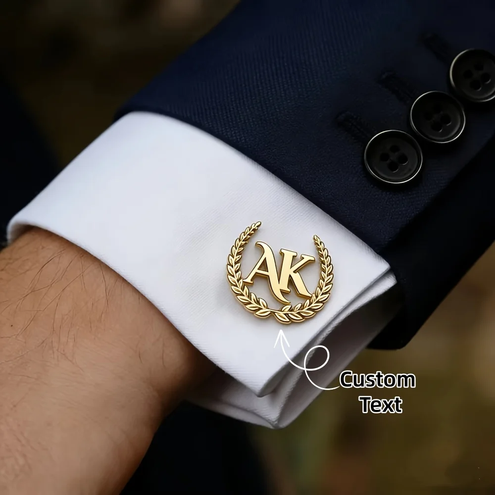 Customized first letter wheat ear cufflinks personalized fashion name cufflinks simple and elegant custom groomsmen gifts