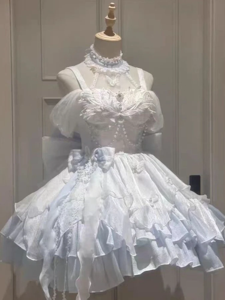 Japanese Sweet Lolita Kawaii Fluffy Dress Women JK Lovely Ballet Princess Cake Dresses Harajuku Lace Bow Patchwork Cute Outfit - Image 5