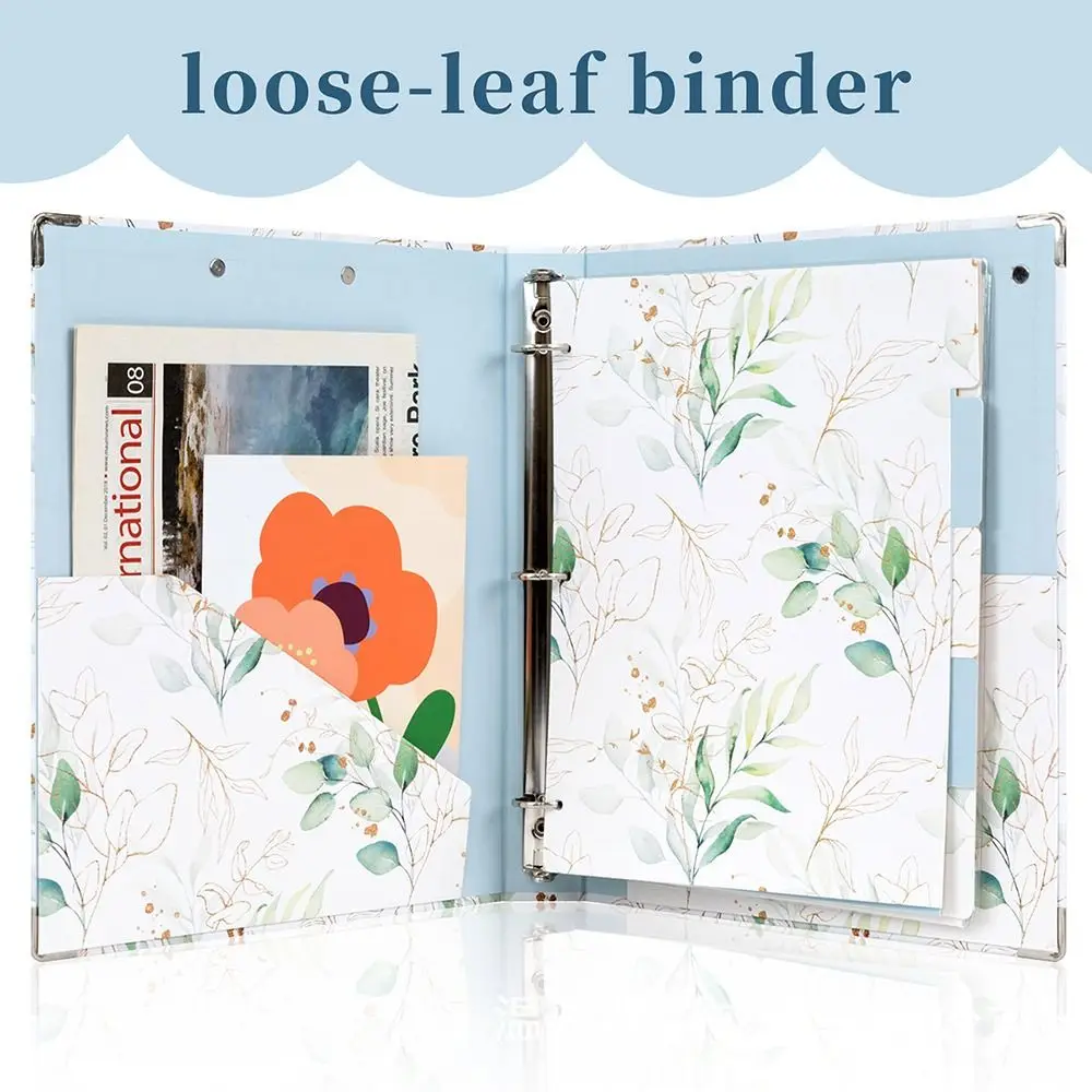 Gift Green Flower Loose Leaf Binder 3 Ring Versatile File Folder Binder Organizer School Supplies