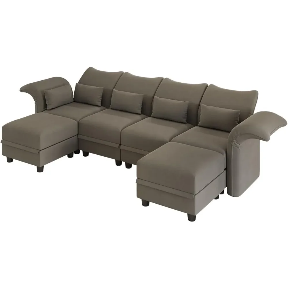 Oversized U Shaped Convertible 6 Seat High Back Modular Couch with Storage Soft Easy Clean Modular Sectional Couch