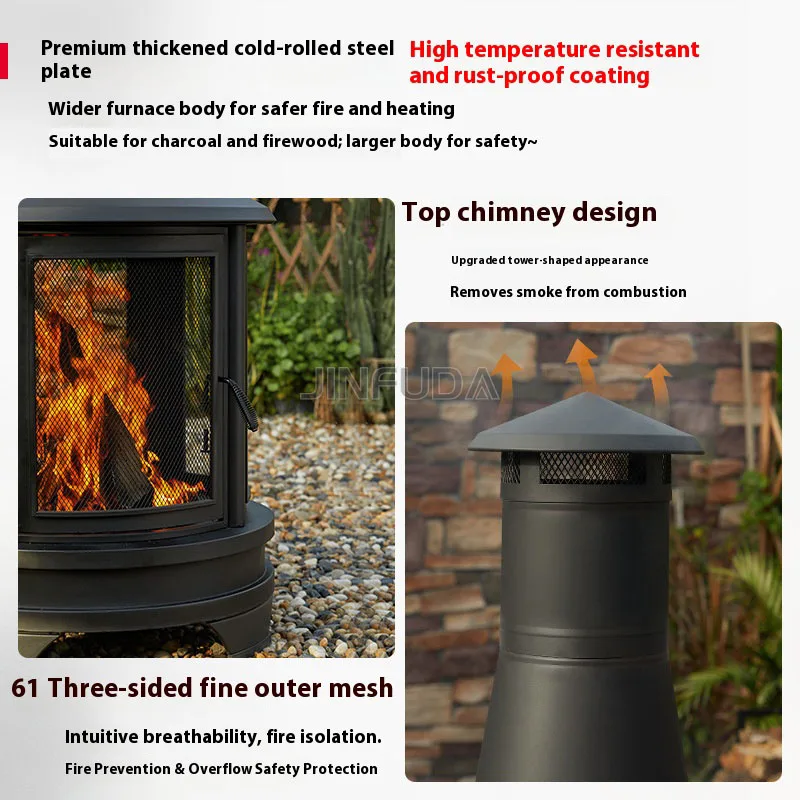 Classic Outdoor Portable Firepit Iron Fire Pits Outdoor Wood Burning Fire Pits With BBQ Cooking Grate