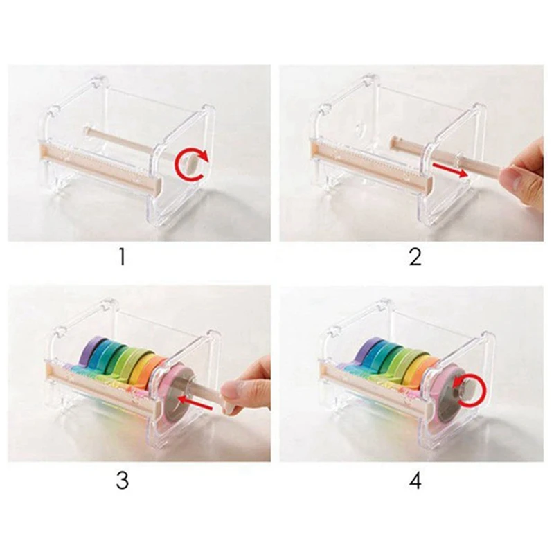 4 Pack Transparent Visible Desktop Multi Washi Masking Tape Dispenser,Tape Cutter,Roll Tape Holder