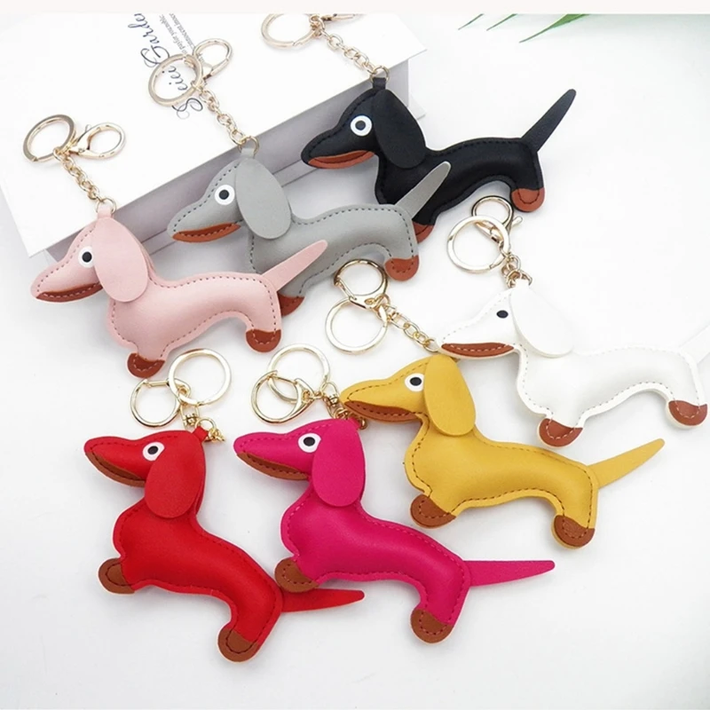 Mini Dachshund Dog Keychain  PU Leather Animals Keyring Hanging Ornament Backpack Handbag Charm Gift for Men Women