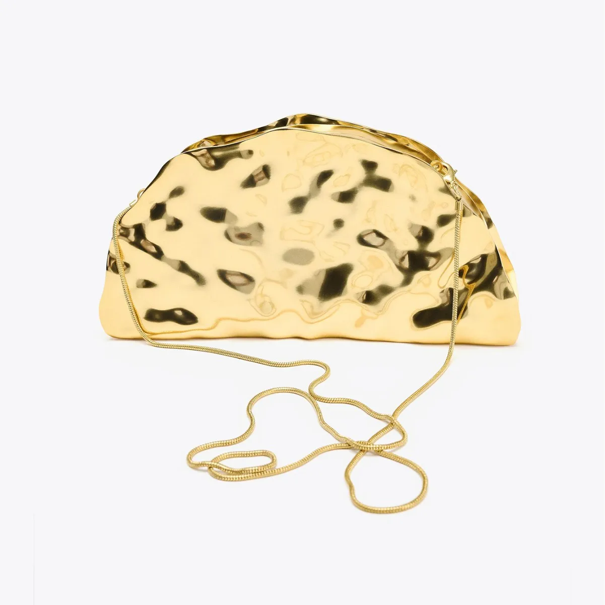 

New Gold Color Evening Wedding Party Luxury Handbag With Snake Strap Metal Fan Shell Clutch Purse For Women Bride Beach Mini Bag