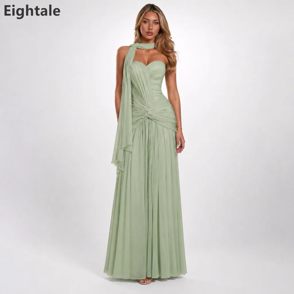 Eightale Sage Green Sweetheart Evening Dress Ruched Chiffon A Line Formal Party Gown with Wrap Bridesmaid Dress Customized