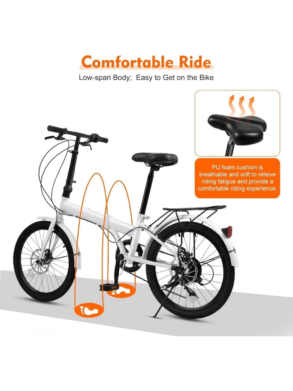 

20-дюймовый складной велосипед, складной велосипед для взрослых, регулируемая высота сиденья, 7-ступенчатая трансмиссия, передние и задние дисковые тормоза для путешествий