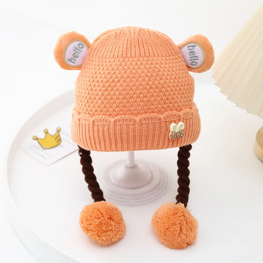 

Fashion Warm Knitted Hat Windproof Thickned Wig Braids Cap Cold Proof Bonnet for Baby
