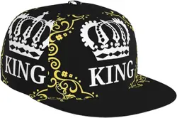 Fashion King and Queen Flat Bill Baseball Cap Snapback Hats for Men Women Adjustable Couples Baseball Hat