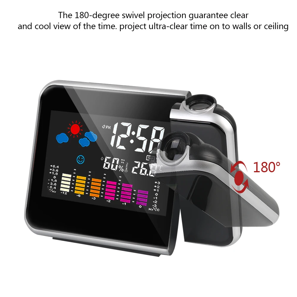 LED Temperature Humidity Weather Forecast Snooze Digital Alarm Clock Rotatable Table Clock With Time Projection Weather Station