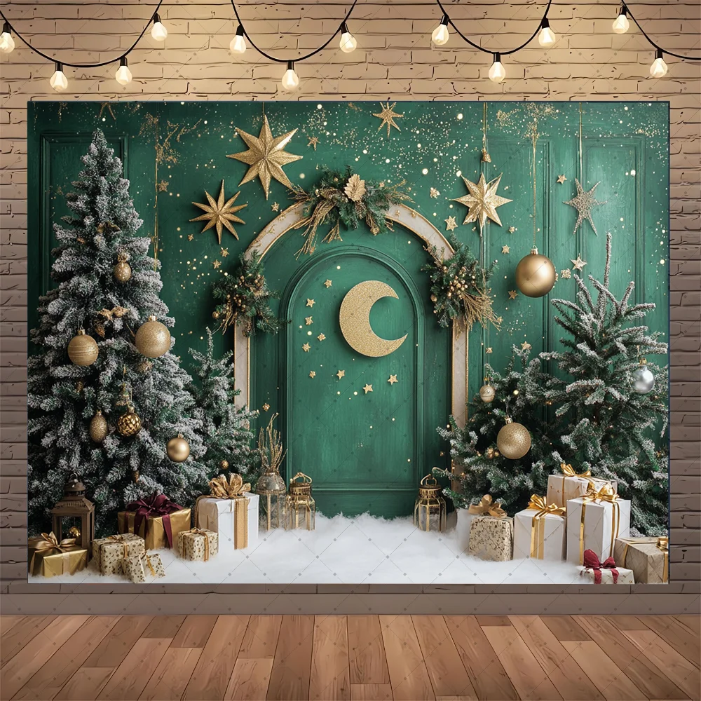 Arch Door Photography Backdrop New Year's Lantern Family Kid Birthday Xmas Tree Moon Snowflake Decor Photo Background