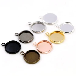 Brass Material 20pcs/lot 10mm 12mm Inner Size 8 Colors Plated One Loops Style Cabochon Base Cameo Setting Charms Pendant Tray