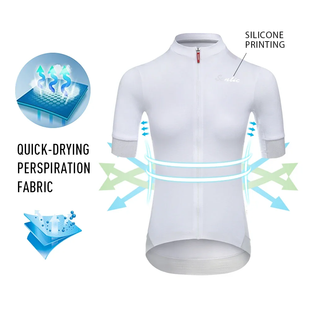 Santic Women's Cycling Jersey Summer Outdoor Breathable Short Sleeved MTB/Road Riding Tops Reflective Quick Dry Biker Shirt