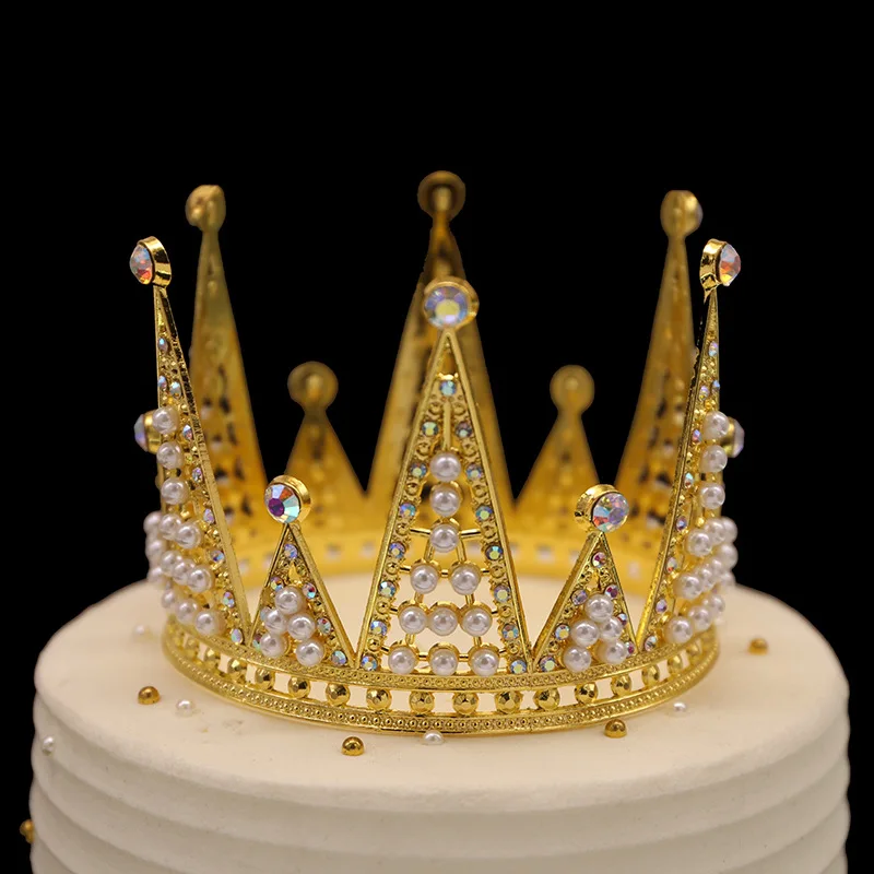 ZANLLOY Cake Baking Tiara Children Birthday Kids Whole Circle Round Crown Bridal Jewelry Wedding Pearl Cake Decoration