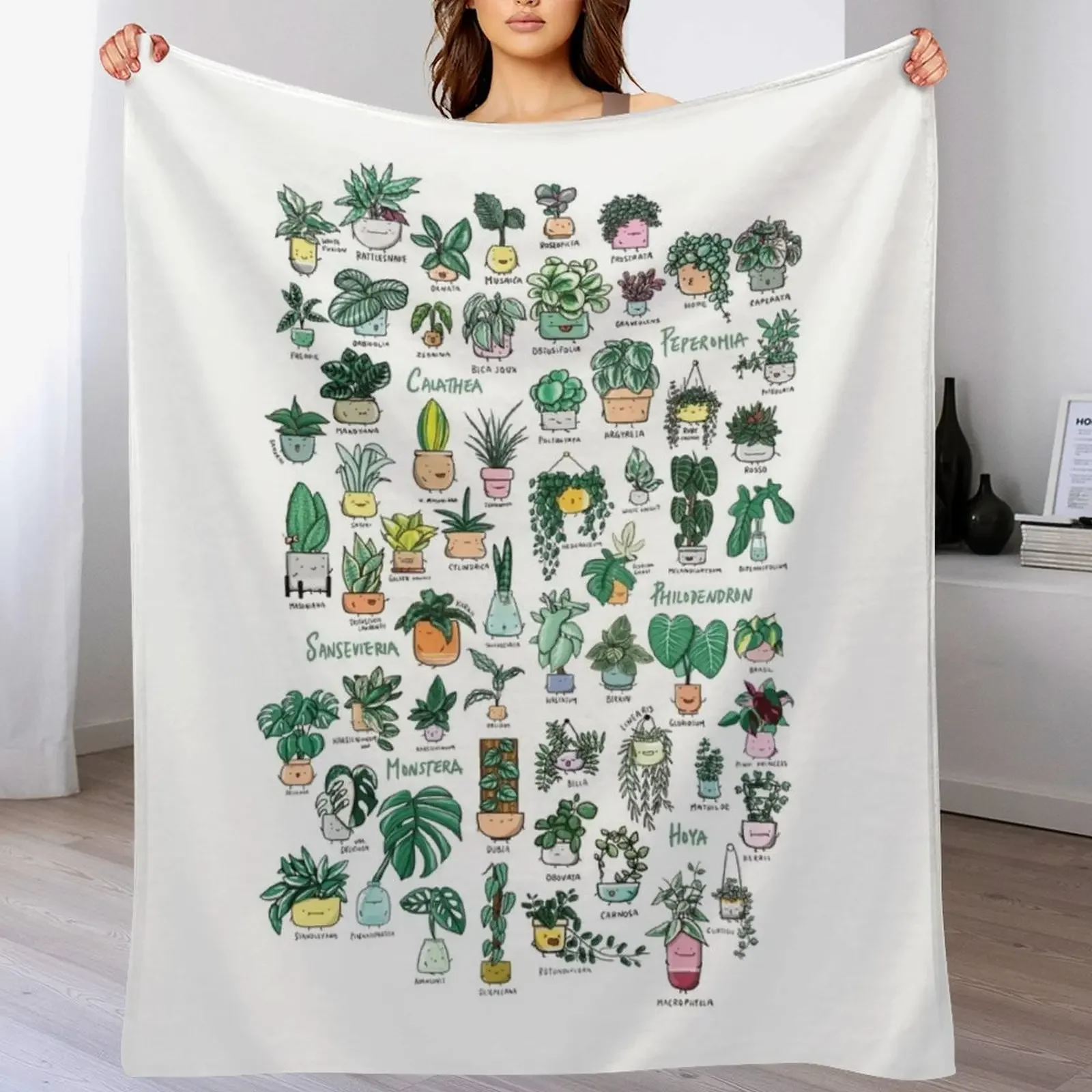 Plant Families Throw Blanket Soft Solid Color Blanket for Couch Bed